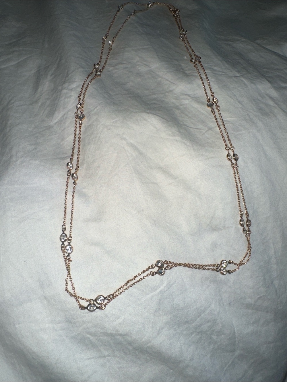 Delicate Rose Gold Double-Strand Crystal Station Necklace